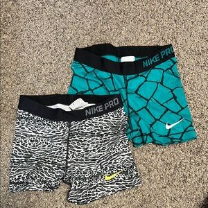 Nike Pro Women's Shorts - Teal and Black/White Animal Print